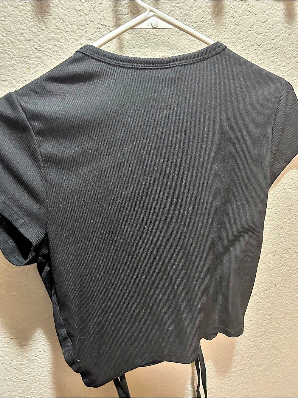 One Step Up  Ruched Drawstring Black Top Medium - Picture 4 of 7